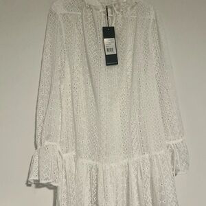 New ELLIATT Idiomatic White Sheer Eyelet Ruffled Mini Dress SIZE S
R